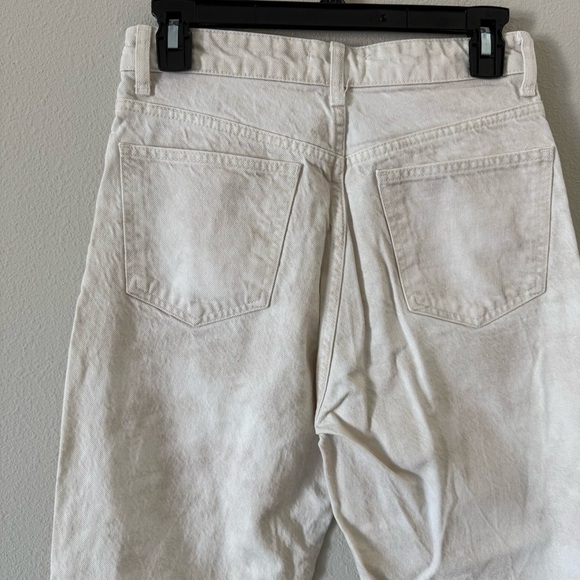 Zara Acid Wash Cream Straight Leg Jeans with Frayed Hem Button Fly Size 6 - Picture 7 of 7
